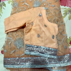 Peach and Silver Embroidered Traditional Outfit
